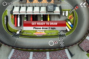 Kilpa-auton reitti piirretään sormella ensin. (Kaikki kuvat kuvakaappauksia pelistä.)