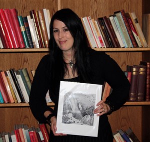 Rhianna Pratchett with Moomin illustration, Fanfest, Helsinki 2013