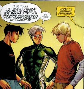 Billy, Tommy, ja Teddy. Koska teinideittailu ei ole tarpeeksi vaikeaa ilman asiaan sekaantuvia isoveljiä. (Young Avengers - Children's Crusade, Issue #1)