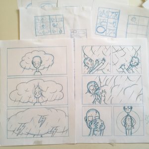 Noin satatuhatta solmua -albumin luonnoksia. Kuva: Kukka-Maria Kiuru, 2014.